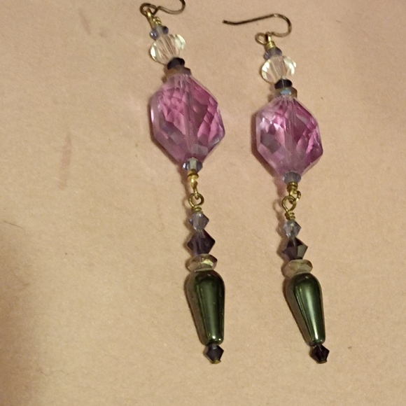 Chic Crystal Dangle Earrings in Pink and Green